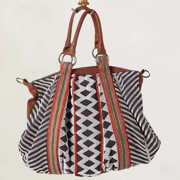 Anthropologie Lucky Penny Beaded Boho Geometry Bag Purse Tote - Picture 6 of 11